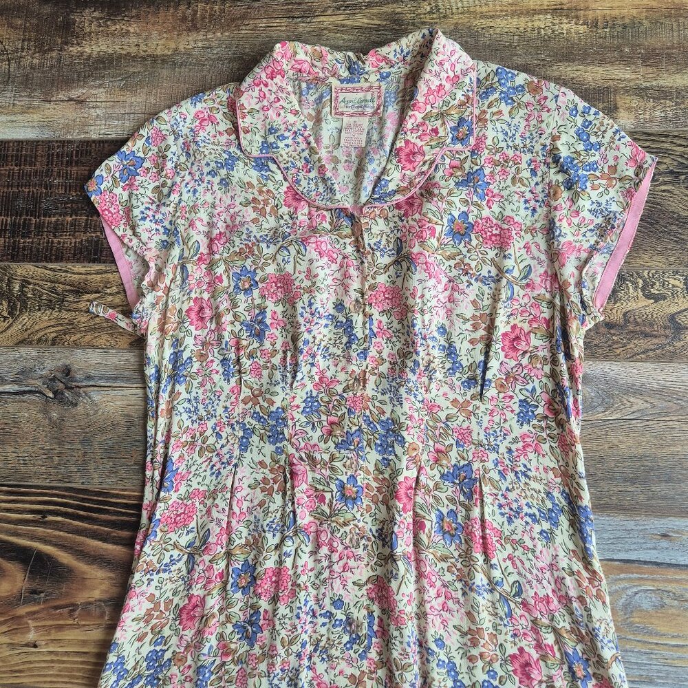 Vintage April Cornell Floral Rayon Chiffon Cottagecore Maxi Dress Cap-Sleeve - Picture 8 of 12